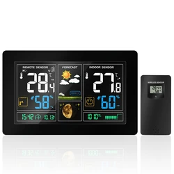 Stazione Meteo Wireless Indoor Outdoor Igrometro Termometro Barometro Fasi Lunari di Umidità Sensore di Temperatura LCD A Colori Retroilluminato