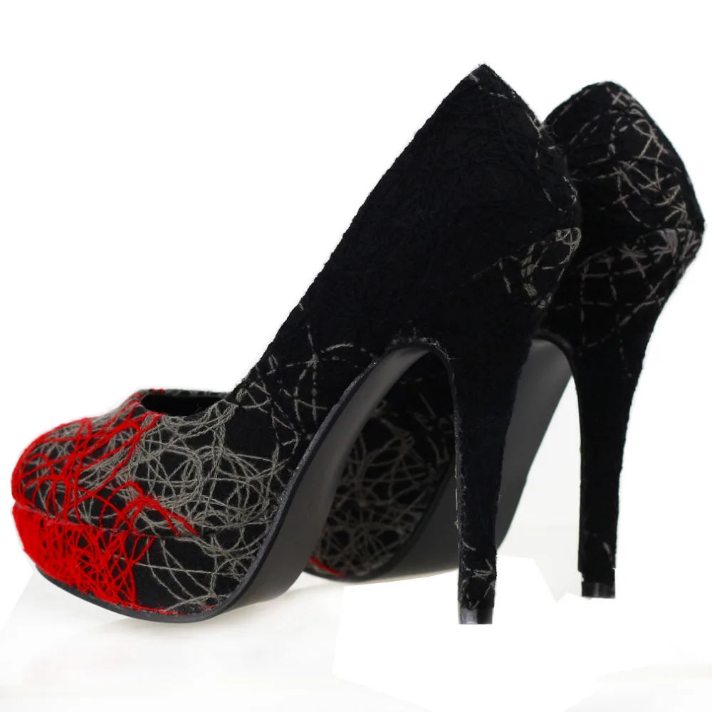 LF30435 New Womens Trendy Abstract Lines Stiletto High Heel Platform Pumps