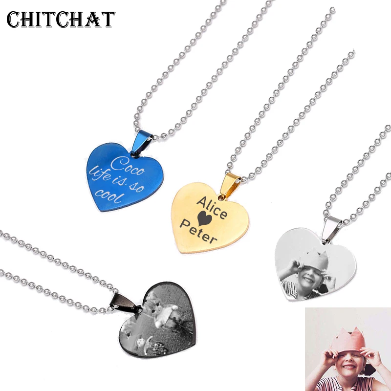 

Customized Photo Name Necklace Stainless Steel Engrave ID Dog Tag Heart Pendant Chain For Woman Jewelry Personalised Gift