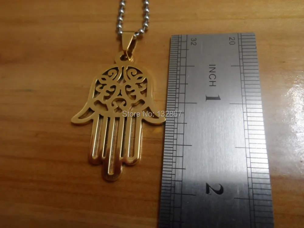 Lot 5pcs in bulk Stainless steel Open Hamsa Hand Pendant Yellow Gold Best Quality Free Chain