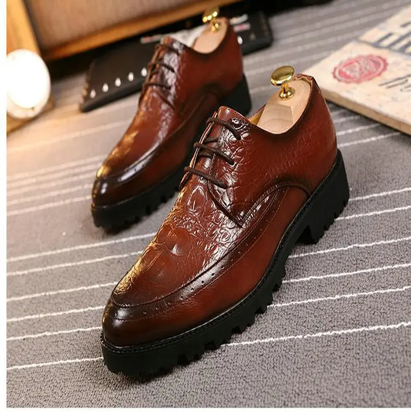 Luxury Brand Men Oxfords Shoes Wedding Party Brogue Shoes Crocodile pattern Men Dress Shoes Leather Formal Business shoes  LH-95