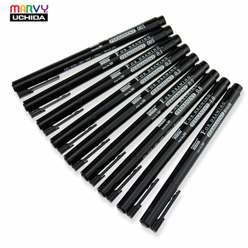 Marvy Liner 4pcs Drawing Pen 0.03/0.05/0.1/0.2/0.3/0.5/0.8/1.0mm Mark on CD/Glass/Plastic Waterproof Writing Supply