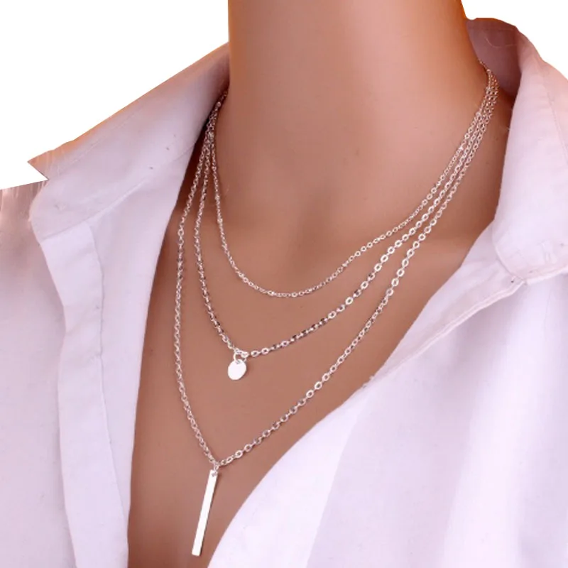 1Pcs Trendy Simple Multi Layers Tassels Bar Coin Necklace Clavicle Chains Charm Womens Fashion Jewelry Neck Decorative Supplies