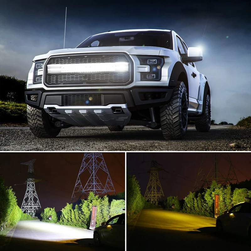 Lampu Berkendara Bilah Lampu Led Mobil 9 Inci 144W Amber 3000K untuk Truk Offroad Jeep Wrangler 4WD 4X4 Lampu Kabut Perahu Traktor 12V