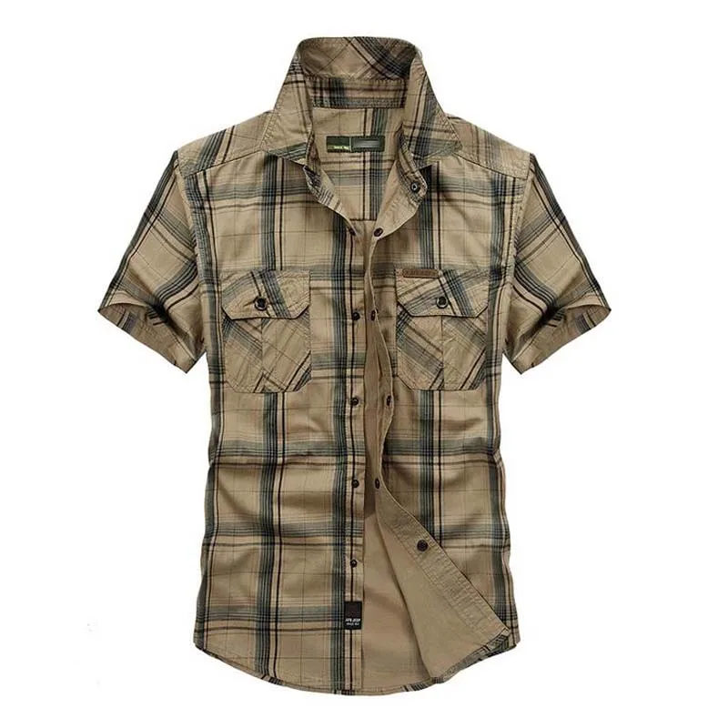 Fashion Summer Shirt Short Sleeve Plaid Shirts Men Plaid Cotton Shirts Military Luxury Brand Clothing Cardigan Plus Size M-5XL