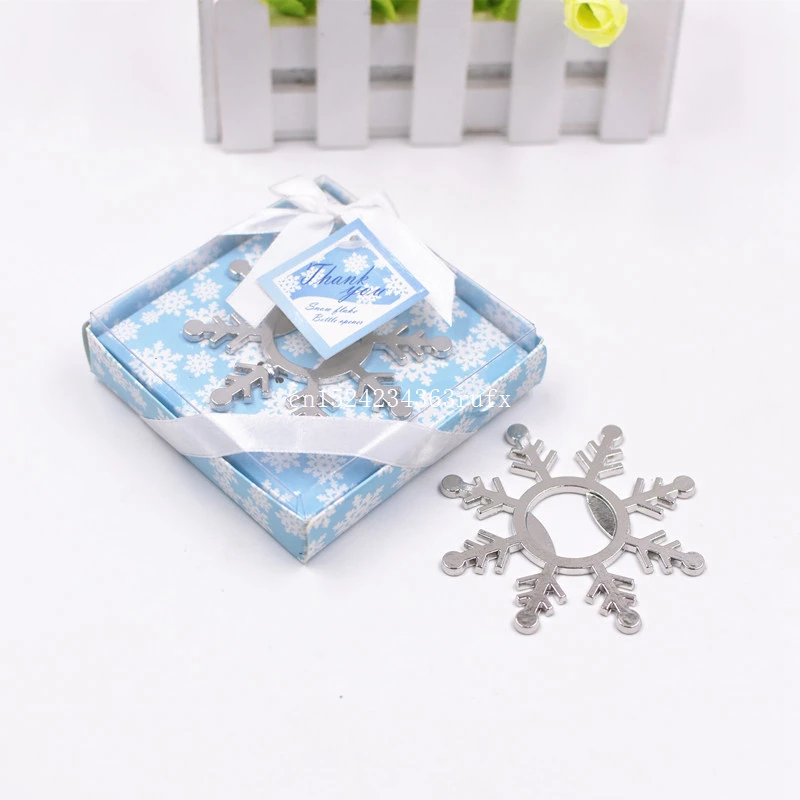 

50pcs Snowflower Bottle Openers with Gift Box Wedding Gifts Snow Flower Wine Beer Wine Openers Party Favors Wholesale