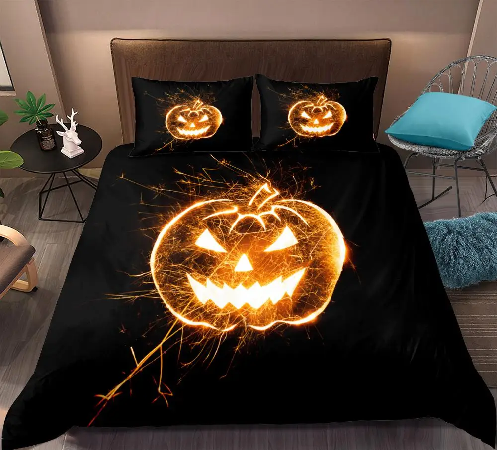 

Halloween Bedding set 3D Pumpkin lantern Duvet Cover Set Black Quilt Cover Fashion bedclothes with pillowcase home Textiles