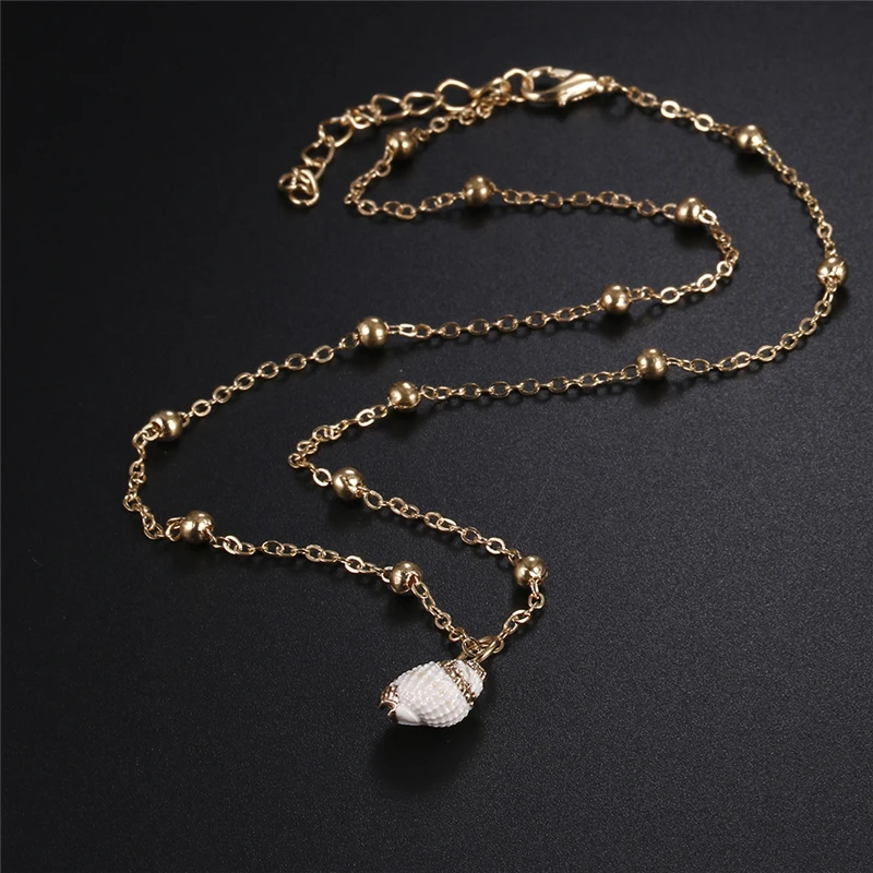 Natural Shell Pendant Necklace Seashell Collar Choker Long Gold Color Chain Cowrie Necklace Woman Femme Ocean Beach Jewelry Gift