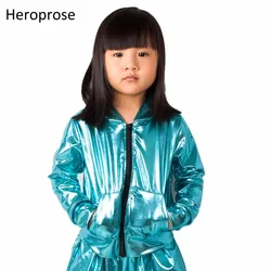 2021 Fashion Spring Autumn Kids Bomber Jacket Stage Performance Wear Paillette Feminina Casaco Neon Blue Hip Hop Dance Coat