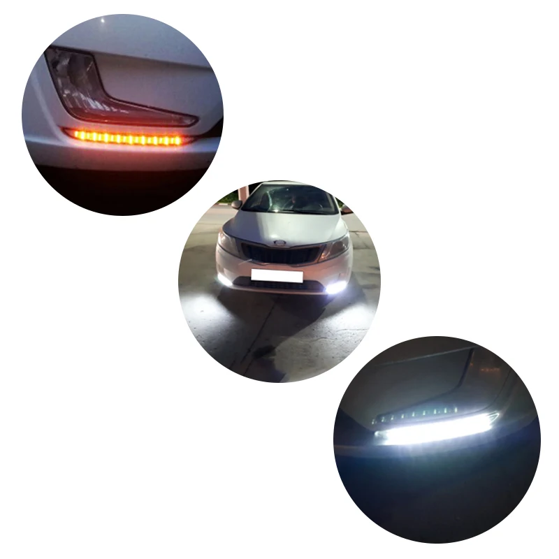 2Pcs/Pair LED Daytime Running Light DRL for KIA K2 2012 2013 2014 RIO DRL With Dimmed Function & Turning Signal Lights Day Light