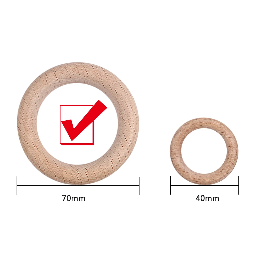 TYRY.HU 10pcs New 70mm Beech Wooden Baby Teething Pendants Baby Chewing Teethers Necklace Training Sensory Newborns Toys