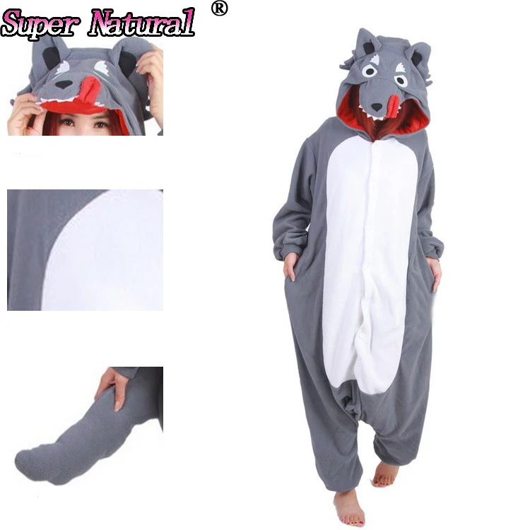 

HKSNG Grey Timber Wolf Pajamas Animal Winter Unisex Onesies Adult Kigu Cosplay Homewear Pyjama For Party Kigu