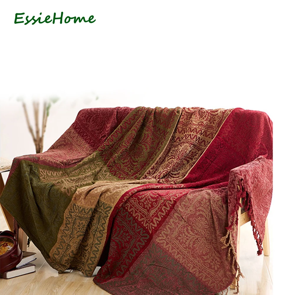 

Sofa blanket Chenille Red green Bohemia blanket for sofa living room bedroom rug carpet ethnic pattern Bedspread Table Cloth