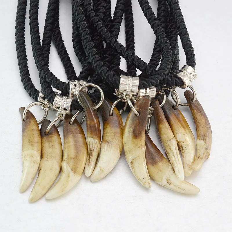 5PCS/ Wholesale Lot Dark Brown Tribal Design Wolf Tooth Charm Pendant Necklace 03