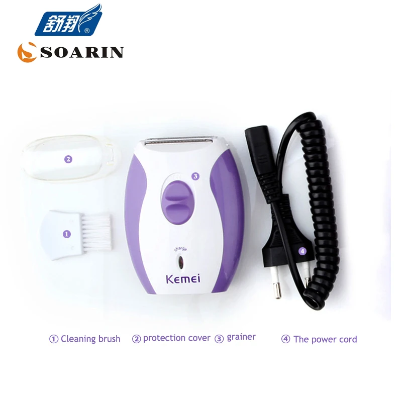 KEMEI  Three In One Epilator Electric Hair Removal Purple Lady Shaver Rechargeable Epilator Women Bikinis Shaving Products Body