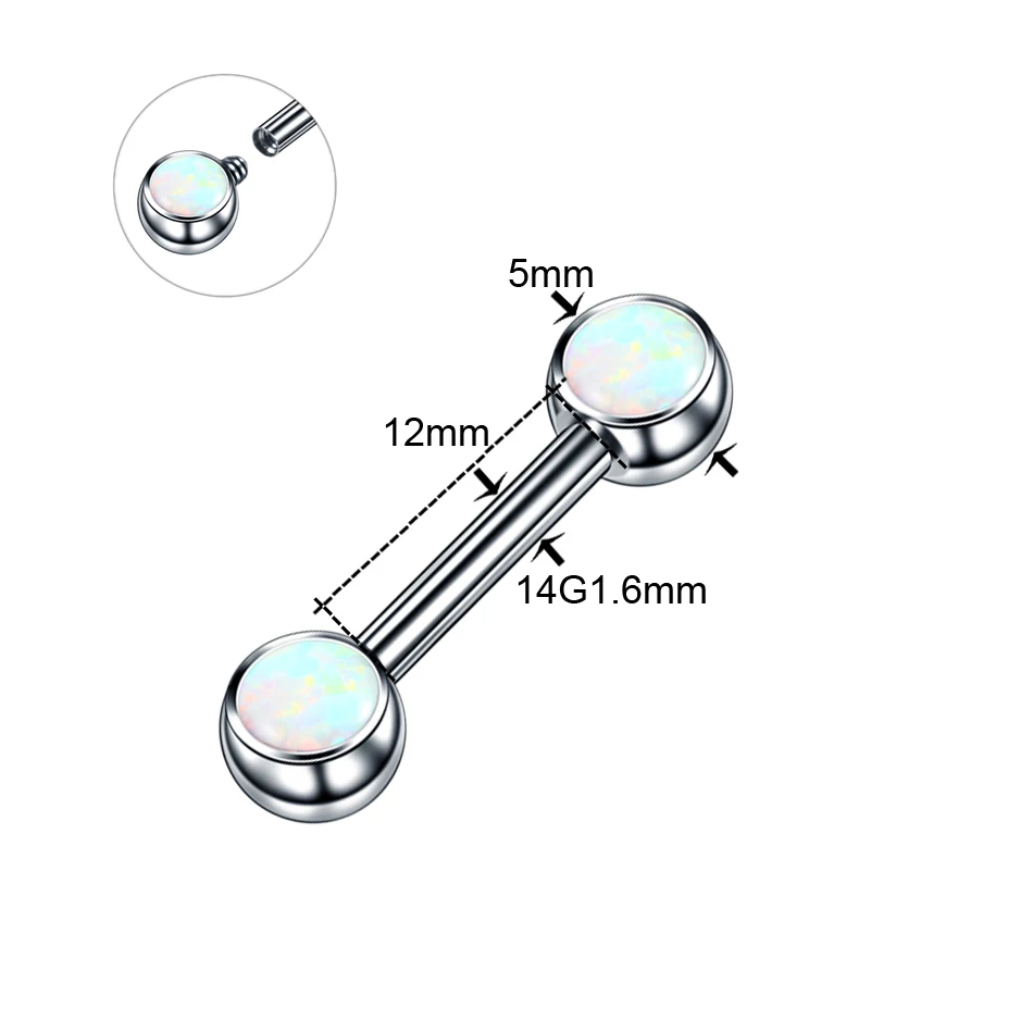 1PC Titanium Opal Mamilo Piercing Tongue Bar Straight Barbell Piercing Crystal Eyebrow Tragus Nipple Ring Sexy Women Jewelry 14G