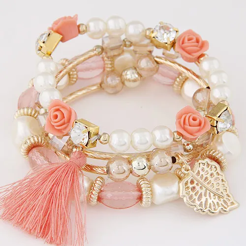 Kymyad Fashion Design Girl Jewelry Handmade Bracelets Sets For Women Glass Beads Charm Gold Color Bracelet Vintage Boho Jewlery