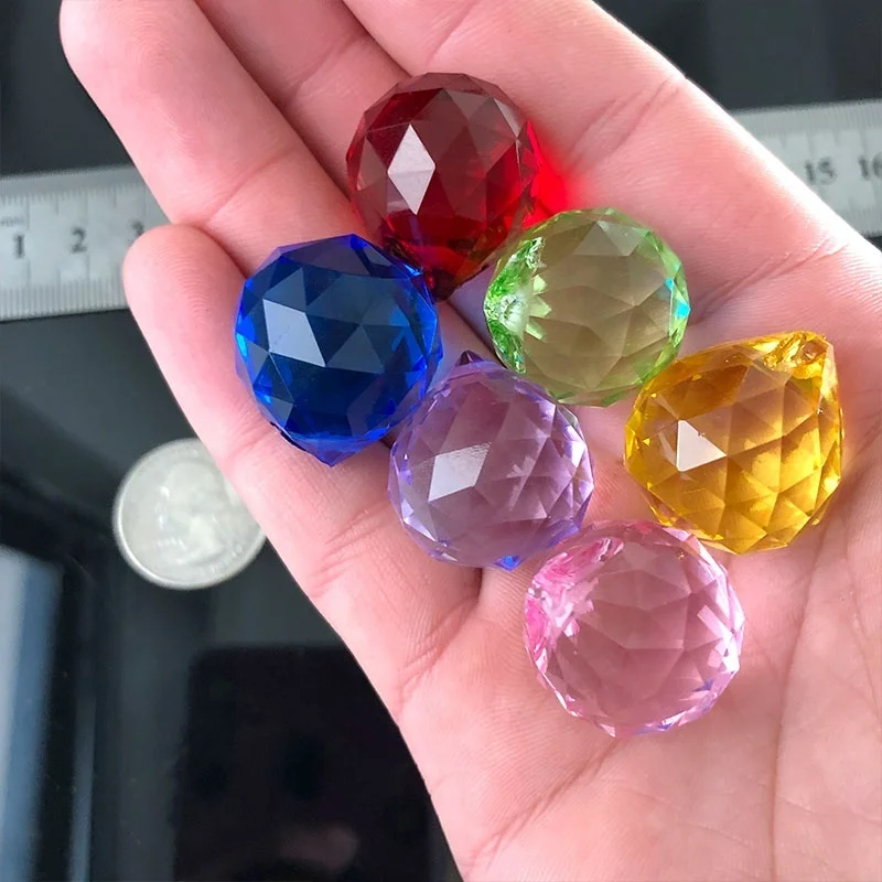 

6Pcs Rainbow Color Crystal Chandelier Ball Prism Suncatcher Crystal Lighting Ball Parts Decor 20MM DIY Spacer Charm Beads