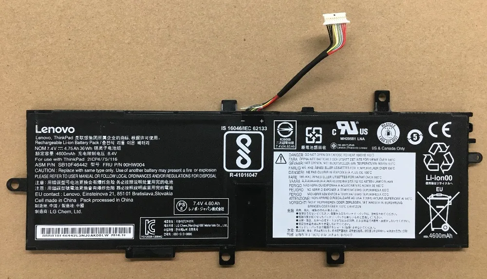 

New genuine Battery for LENOVO ThinkPad Helix 2 20CG 20CH Series 00HW004 00HW010 SB10F46442 SB10F46448 7.4V 36WH