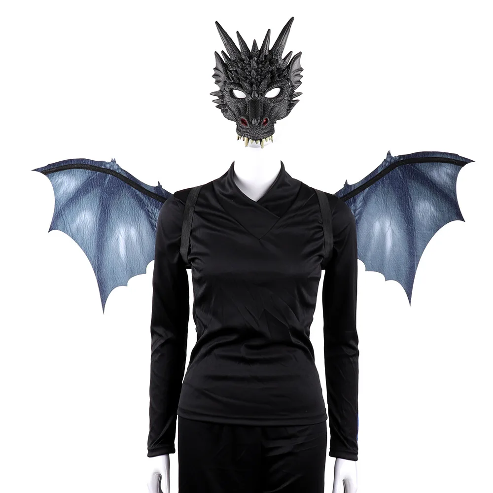 Adult Boy Girl New Year Decoration Carnival Party Animal Costume Dragon dinosaur Cosplay Masquerade Face Mask and Wings  anime