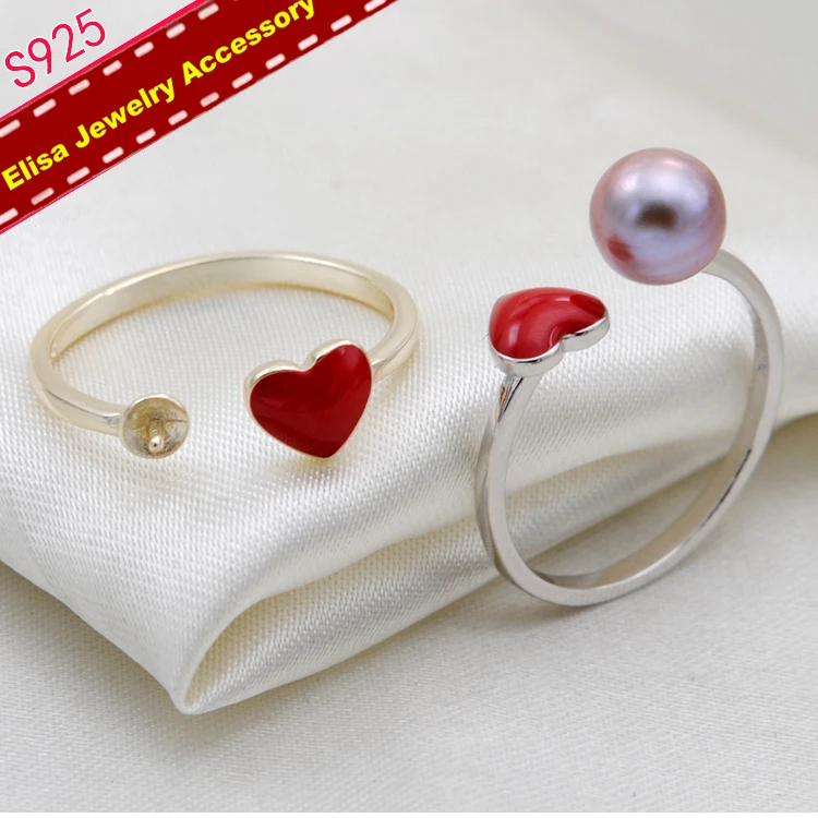 

Heart Design Pearl Rings Holder S925 Sterling Silver Rings Settings Women DIY Rings Jewelry Findings&Components 3Pieces/Lot