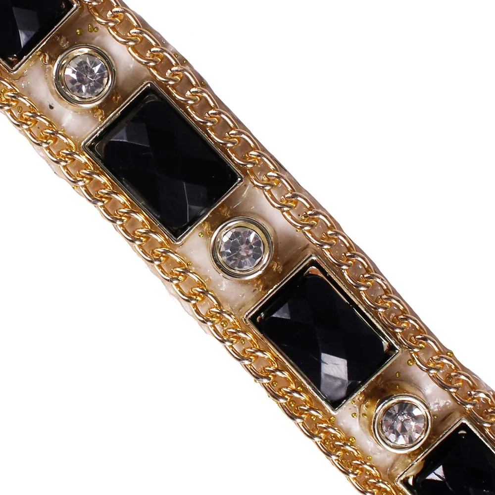 

10yards Black Beaded Hot Fix Rhinestones Gold Trim Chain Iron on Crystal Reel Chain Costume Applique Sewing Accessories T2435