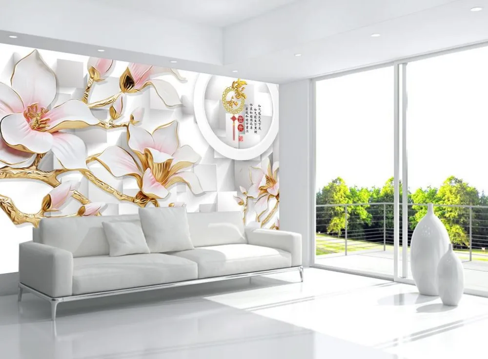 3d wallpaper Magnolia stereoscopic 3D living room background flower wallpaper 3d wallpaper for room