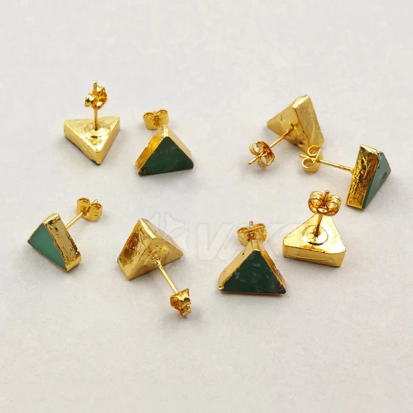 

WT-E373 Wholesale Triangle Gems studs with gold delta bowlder studs Yu stone studs Australia Chrysoprase studs with gold plating