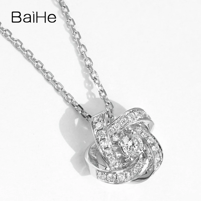 BAIHE Solid 18K White Gold Natural Diamond Windmill Necklace Women Trendy Fine Jewelry Making Collar molino viento Halskette