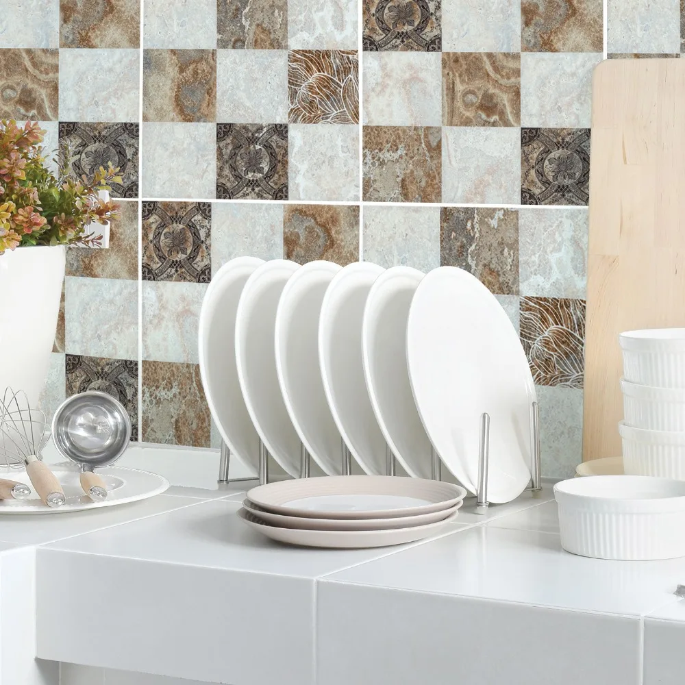 20*20cm*6pcs Europe Retro Marble Pattern Tile Floor Wall Sticker Kitchen Bathroom Tiles Waterproof Poster Vinyl Wall Decals
