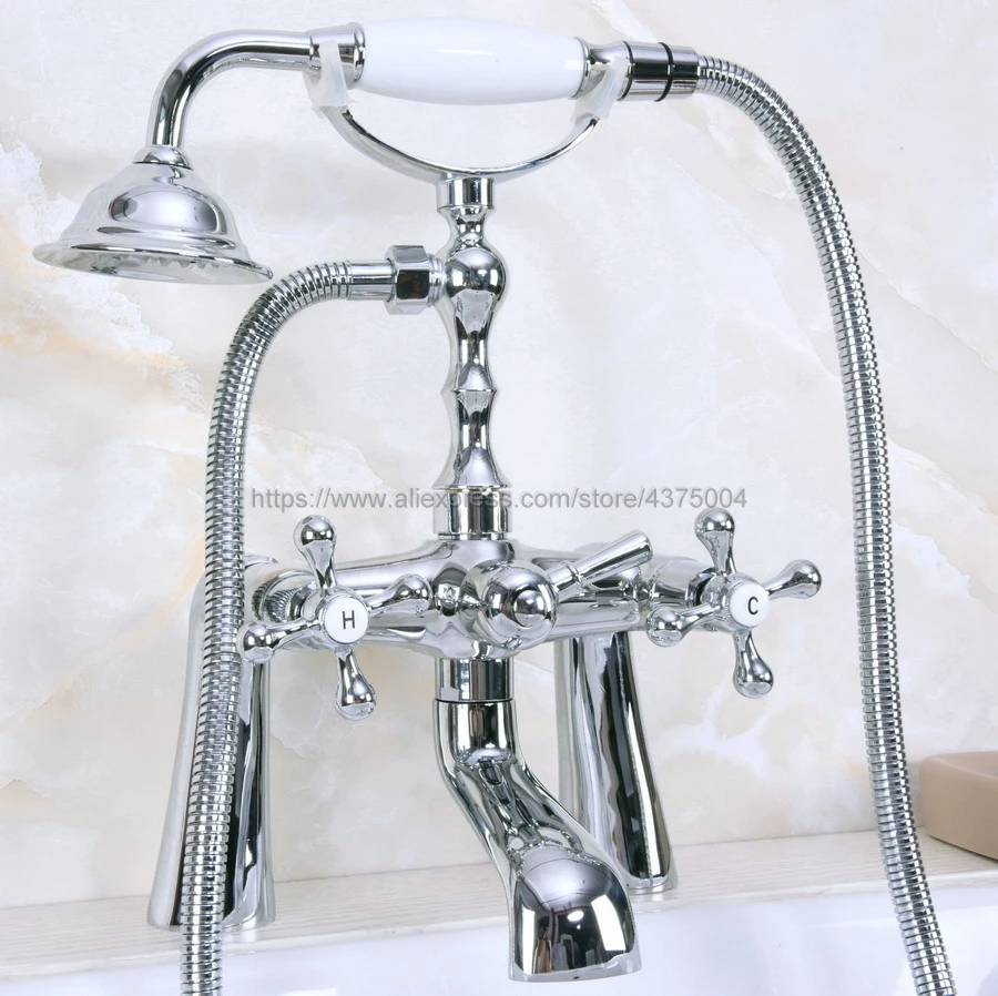 

Chrome Polished Bathroom Bathtub Mixer Faucet Telephone Style With Brass Handshower Bath & Shower Faucets Nna127