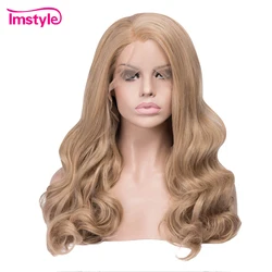 Imstyle-Peluca de cabello rubio miel para mujer, cabellera sintética ondulada con malla frontal, fibra resistente al calor, pelo Natural para Cosplay