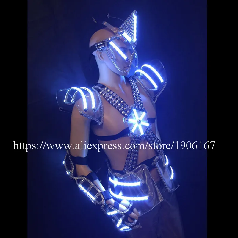 

Led Luminous Ballroom Male Costume With illuminate Mask DJ Nightclub Party Clothes For Stage Show Party Supplies Free Shipping