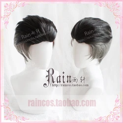 Men Short Black Grey Mix Synthetic Wig Otabek ALTIN Slicked-back Cosplay Wig + Wig Cap