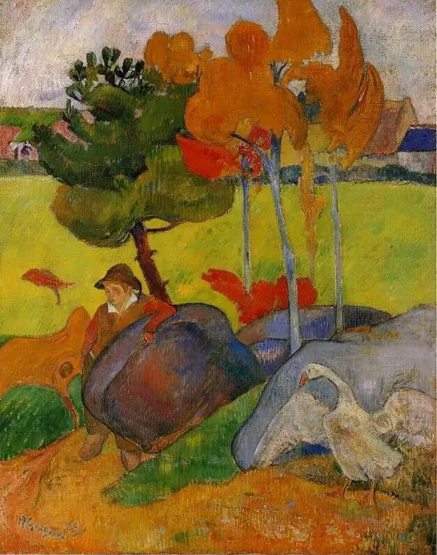 

High quality Oil painting Canvas Reproductions Breton Boy in a Landscape with Goose (1889) by Paul Gauguin hand painted