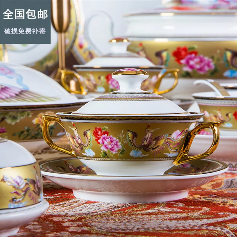 Jingdezhen porcelain enamel cutlery European style Chinese wedding hotel special porcelain