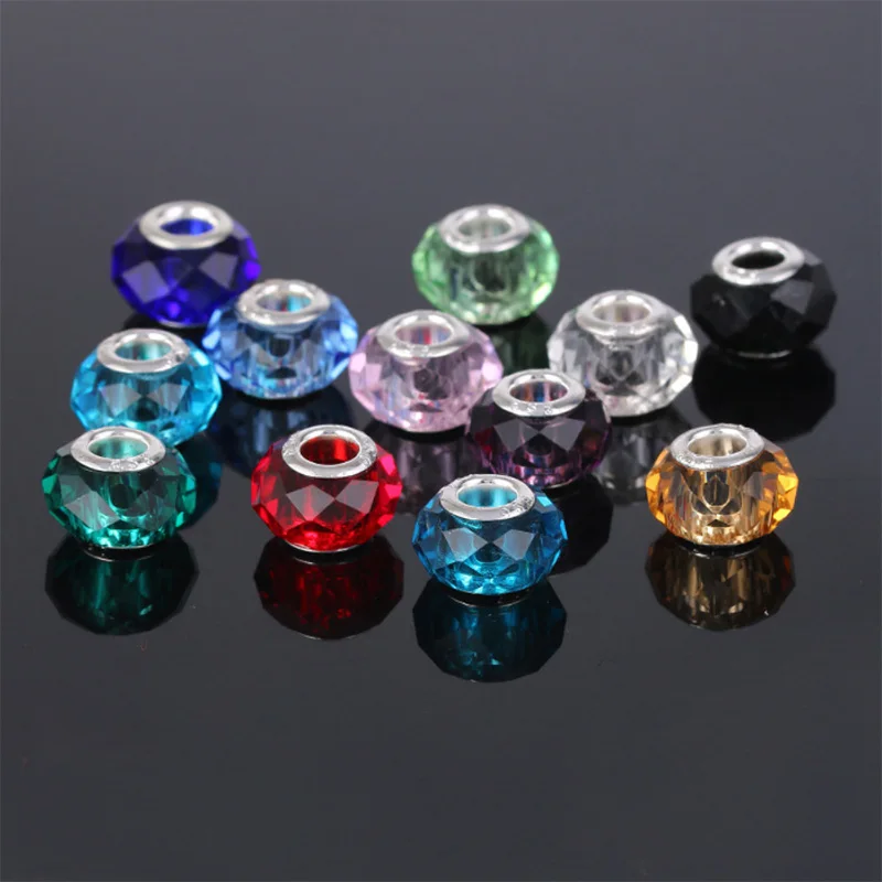 10pcs European Glitter Cut Noodles big hole crystal beads 12 colors optional