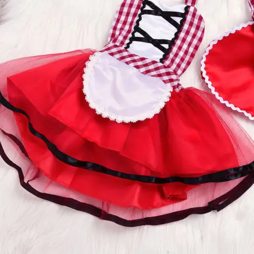 Pudcoco Cute Cosplay Little Red Riding Hood Set Newborn Baby Girl Tulle Tutu Lace Fancy Dress+Cape Cloak 0-24M