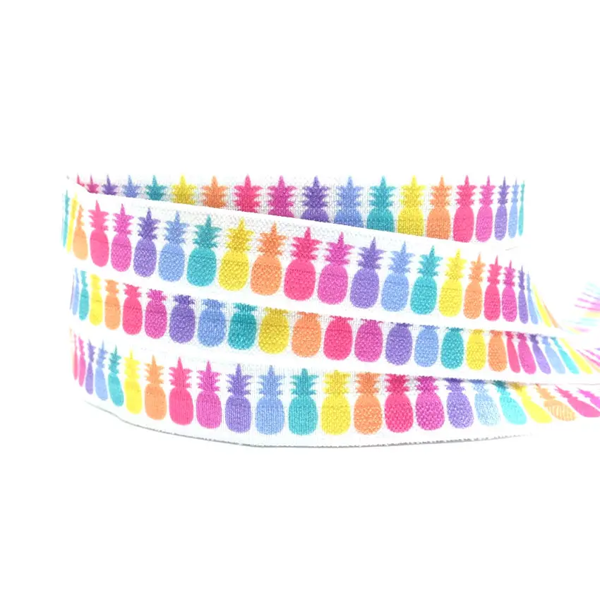 5Yards 16mm Colorful Pineapple Printed Fold over elastic FOE Hand Crafts Accessories DIY Hair tie elastic bands