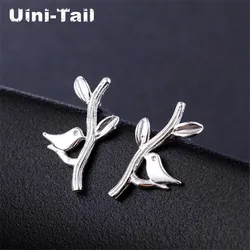 Uini-Tail 2019 new listing 925 Tibetan silver simple personality creative small fresh bird branch earrings hypoallergenic ED372