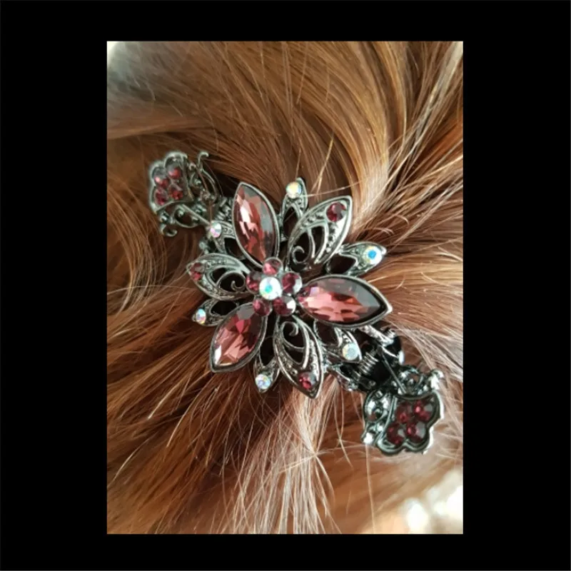 Beautiful 3 Color Flower Hair Clips Women Hair Jewelry Metal Crab Clip Hair Claws For Lovely Gilrs Wedding Hair Accessories