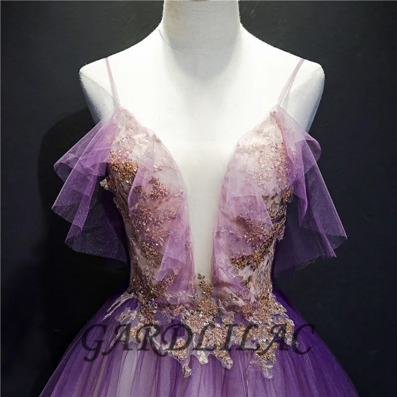 스파게티 스트랩 quinceanera 드레스 그라디언트 tulle 레이스 appiques masquerade ball gown prom 정식 가운 vestidos de 15 anos