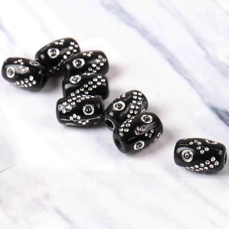 New Black Silver Color Stripe Circle Round Cylinder Spacer Beads For Bracelet Necklace Jewelry Making DIY 13x8mm 50pcs/lot