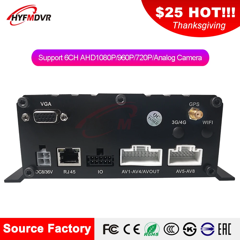 Local monitoring audio and video 6 channels + GPS function SD card + hard disk cycle recording Mobile DVR truck / taxi / bus