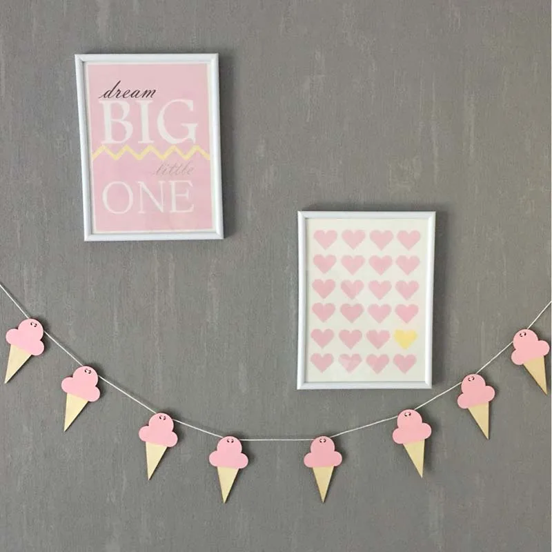 10pcs/lot INS Ice Cream Wood Pendant DIY Hanging Curtain Kids Room Decoration Wood Banner Birthday Party Wall Hanging Decoration