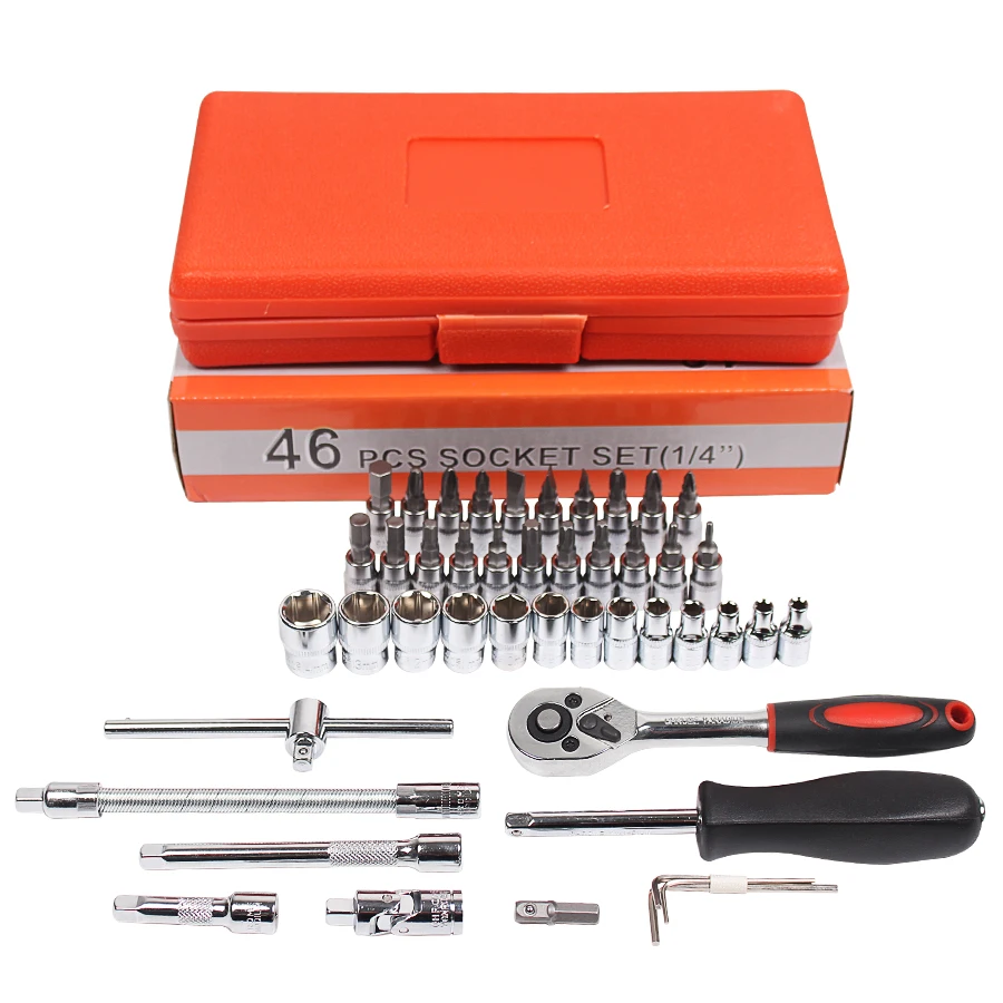 Car Repair Tool 46pcs 1/4-Inch Socket Set Car Repair Tool Ratchet Torque Wrench Combo Tools Kit Auto Repairing Tool Set