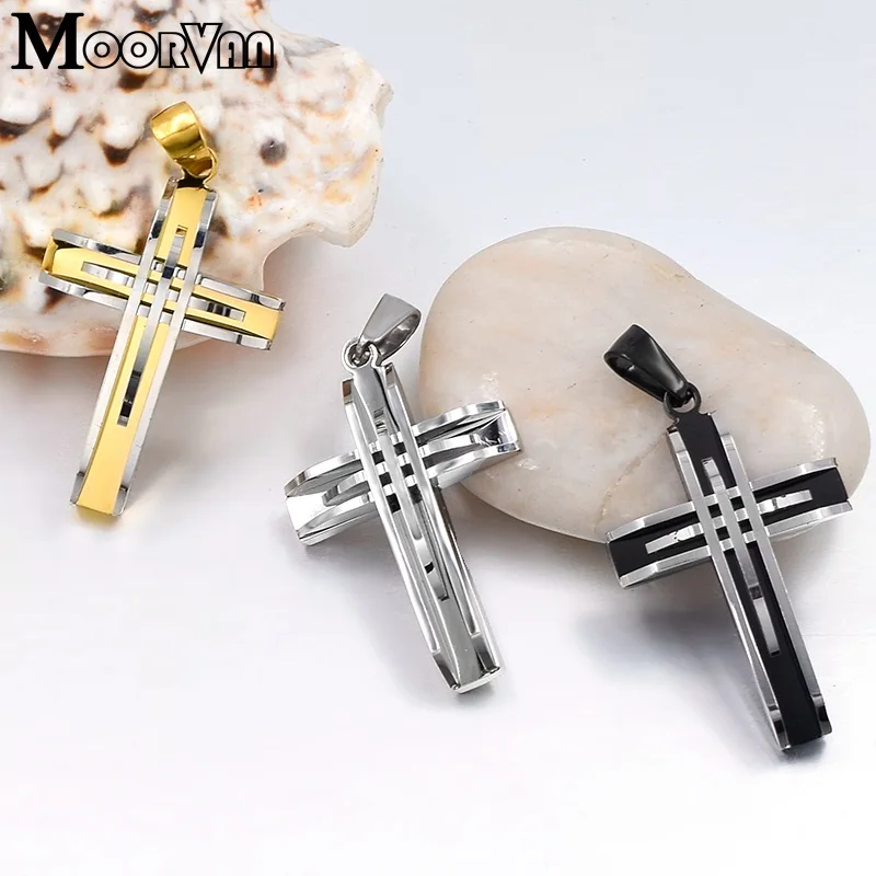 Moorvan unique geometry cross pendant+necklace women rock trendy stainless steel bump punk crucifix girl jewelry VP285