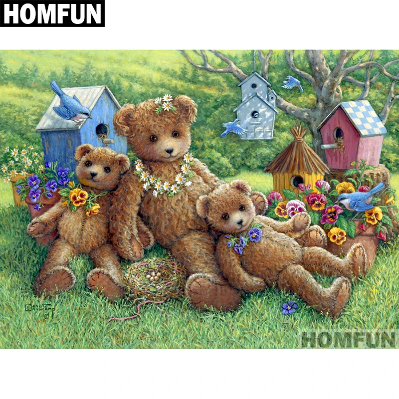 

HOMFUN Full Square/Round Drill 5D DIY Diamond Painting "Bear & Bird" Embroidery Cross Stitch 5D Home Decor Gift A01268