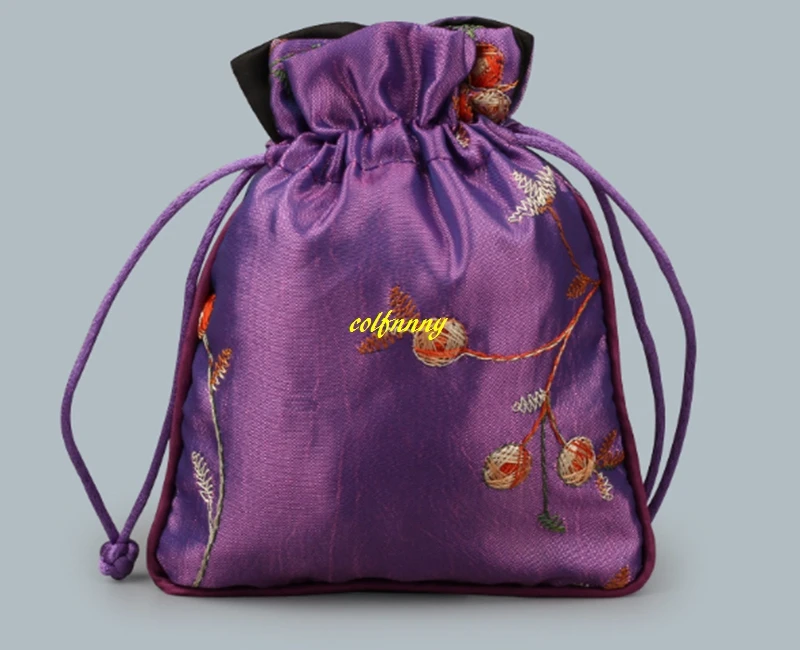 200pcs/ot 11*14cm Chinese style Embroiderd Floral Silk storage Bags Drawstring Pouch Jewelry Bag gift bag