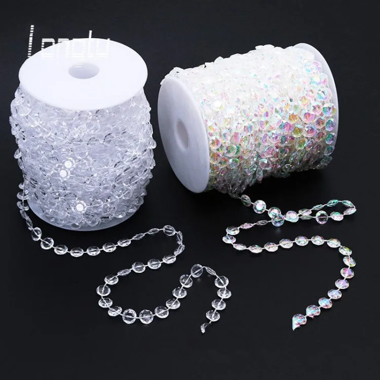 99FT Garland Diamond Strand Clear Acrylic Crystal 10mm Beads Chain DIY Wedding Curtain Party Decorations supplies